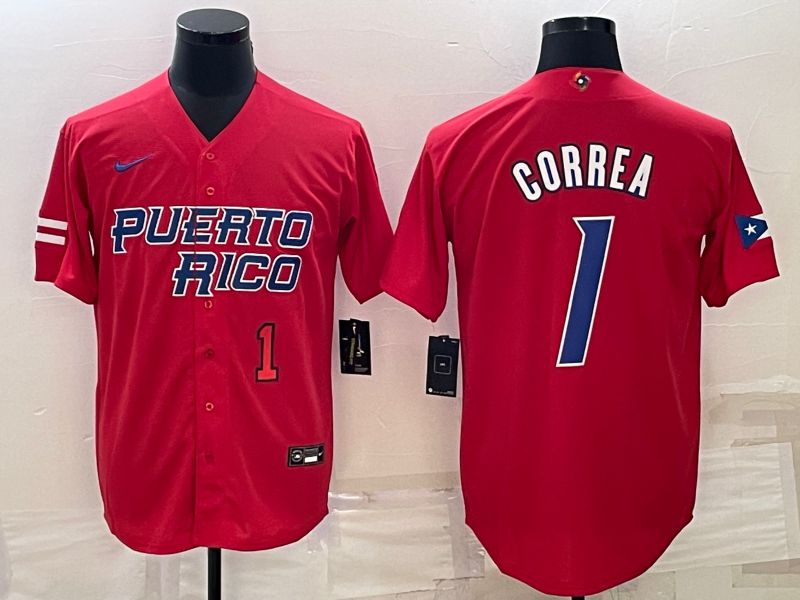 Men 2023 World Cub #1 Correa Red Nike MLB Jersey5->more jerseys->MLB Jersey